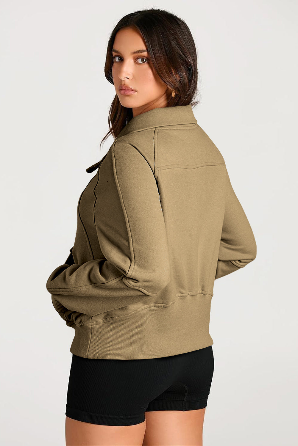 Brown Quarter Zip Stand Neck Kangaroo Pocket Sweatshirt Sweatshirts & Hoodies JT's Designer Fashion