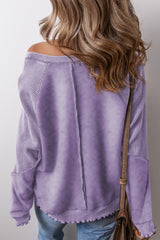 Orchid Petal Solid Waffle Knit Patchwork Raglan Sleeve Sweatshirt Sweatshirts & Hoodies JT's Designer Fashion