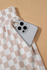 White Ribbed Texture Checkered Print 2pcs Tank and Pants Set Pant Sets JT's Designer Fashion
