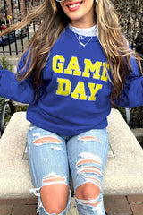Dark Blue Game Day Crew Neck Graphic Pullover Sweatshirt Sweatshirts & Hoodies JT's Designer Fashion