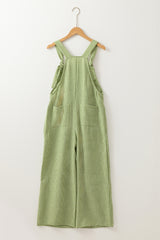 Green Gingham Wide Leg Loose Overall with Pockets Jumpsuits & Rompers JT's Designer Fashion