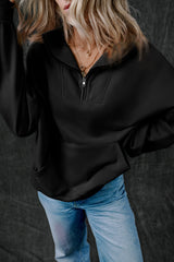 Black Zip-up Stand Neck Kangaroo Pocket Sweatshirt Sweatshirts & Hoodies JT's Designer Fashion