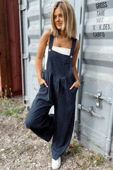 Sail Blue Plaid Print Buttoned Pocketed High Waist Overall Jumpsuits & Rompers JT's Designer Fashion