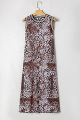 Multicolour Leopard Checkered Double Printed Reversible Sleeveless Long Dress Maxi Dresses JT's Designer Fashion