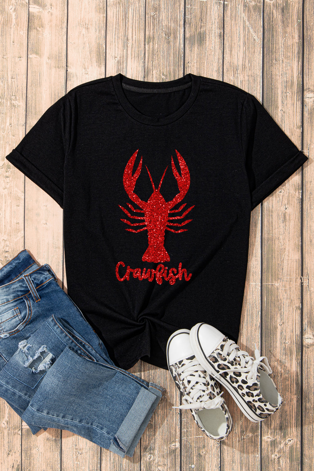 Black Shimmering Crawfish Graphic Tee Graphic Tees JT's Designer Fashion