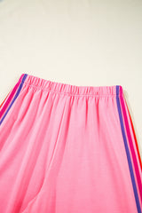 Bonbon Color Contrast Crewneck T Shirt and Wide Leg High Waist Pants Set Pant Sets JT's Designer Fashion