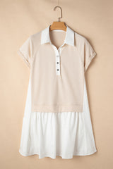 Jet Stream Shirt Collar Buttoned Patchwork Short Sleeve Mini Dress Mini Dresses JT's Designer Fashion