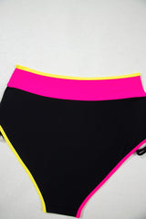 Black Color Block Drawstring Side V Neck High Waist Bikini Set Bikinis JT's Designer Fashion