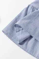 Sky Blue Stripe Bubble Sleeve Square Neck Ruched Pocketed Babydoll Dress Mini Dresses JT's Designer Fashion
