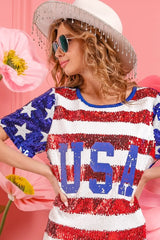 BiBi American Flag Theme Usa Print Sequin Dress Mini Dresses JT's Designer Fashion