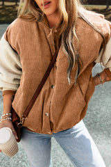 Buckskin Corduroy Fleece Patchwork Buttoned Bomber Jacket Jackets JT's Designer Fashion