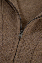 Brown Western Printed Ribbed Trim Collared Zip up Cardigan Cardigans JT's Designer Fashion