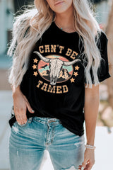 Black Western CAN'T BE TAMED Longhorn Graphic T Shirt Graphic Tees JT's Designer Fashion