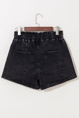 Black Drawstring High Waist Casual Denim Shorts with Pockets Denim Shorts JT's Designer Fashion