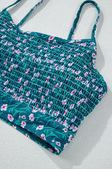Blue Floral Print Smocked Cute Bikini Set Bikinis JT's Designer Fashion
