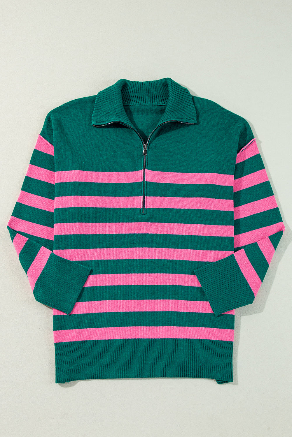 Green Collared Quarter Zipper Oversized Sweater Sweaters JT's Designer Fashion