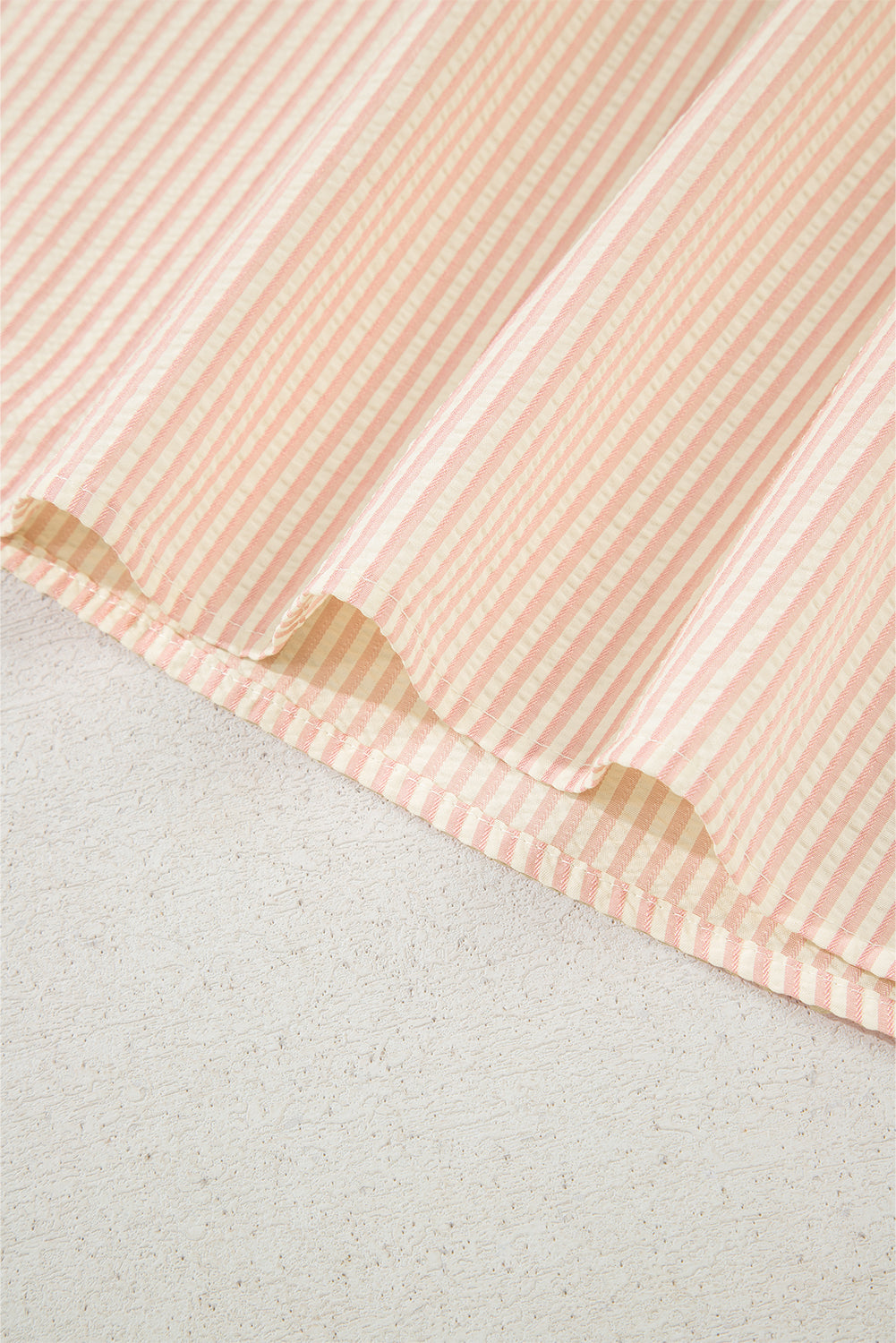 Pink Stripe Bow Knot Cuff Pearl Embellished Puff Sleeve V Neck Blouse Blouses & Shirts JT's Designer Fashion