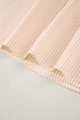 Pink Stripe Bow Knot Cuff Pearl Embellished Puff Sleeve V Neck Blouse Blouses & Shirts JT's Designer Fashion