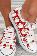 Red Santa Claus Snowflake Print Flat Canvas Shoes Red Yarn: 82%polyester+18%Polyamide Bottom: 100%rubber Women's Shoes JT's Designer Fashion