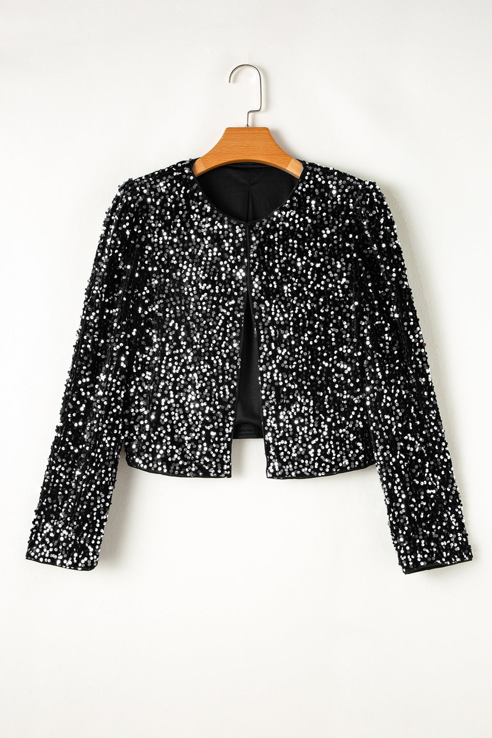 Black Sequined Open Front Cropped Jacket Jackets JT's Designer Fashion