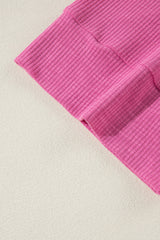 Bright Pink Textured Colorblock 3/4 Sleeve Oversize Top Long Sleeve Tops JT's Designer Fashion