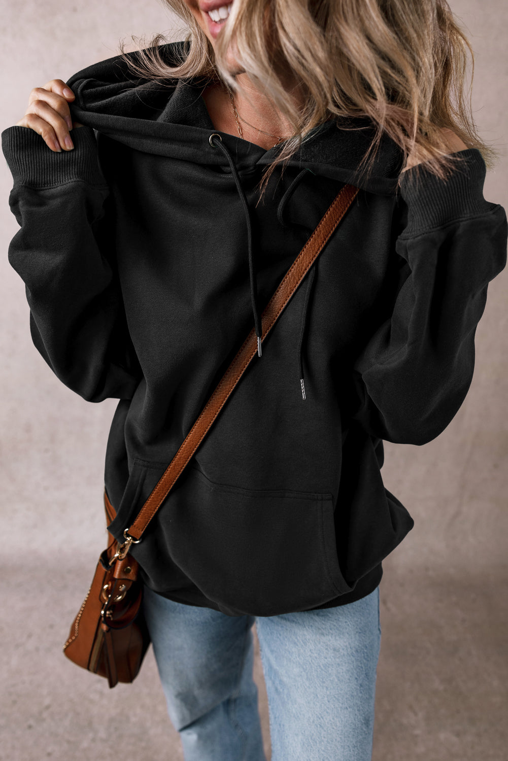 Black Fleece Lined Kangaroo Pocket Drawstring Chunky Hoodie Sweatshirts & Hoodies JT's Designer Fashion