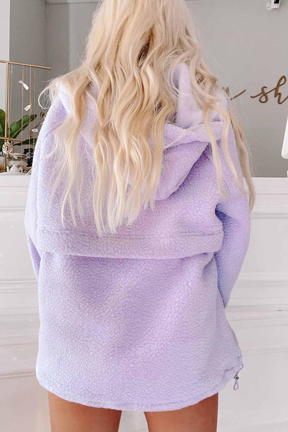 Lavendula Zipped Patch Pocket Fuzzy Drawstring Hoodie Sweatshirts & Hoodies JT's Designer Fashion