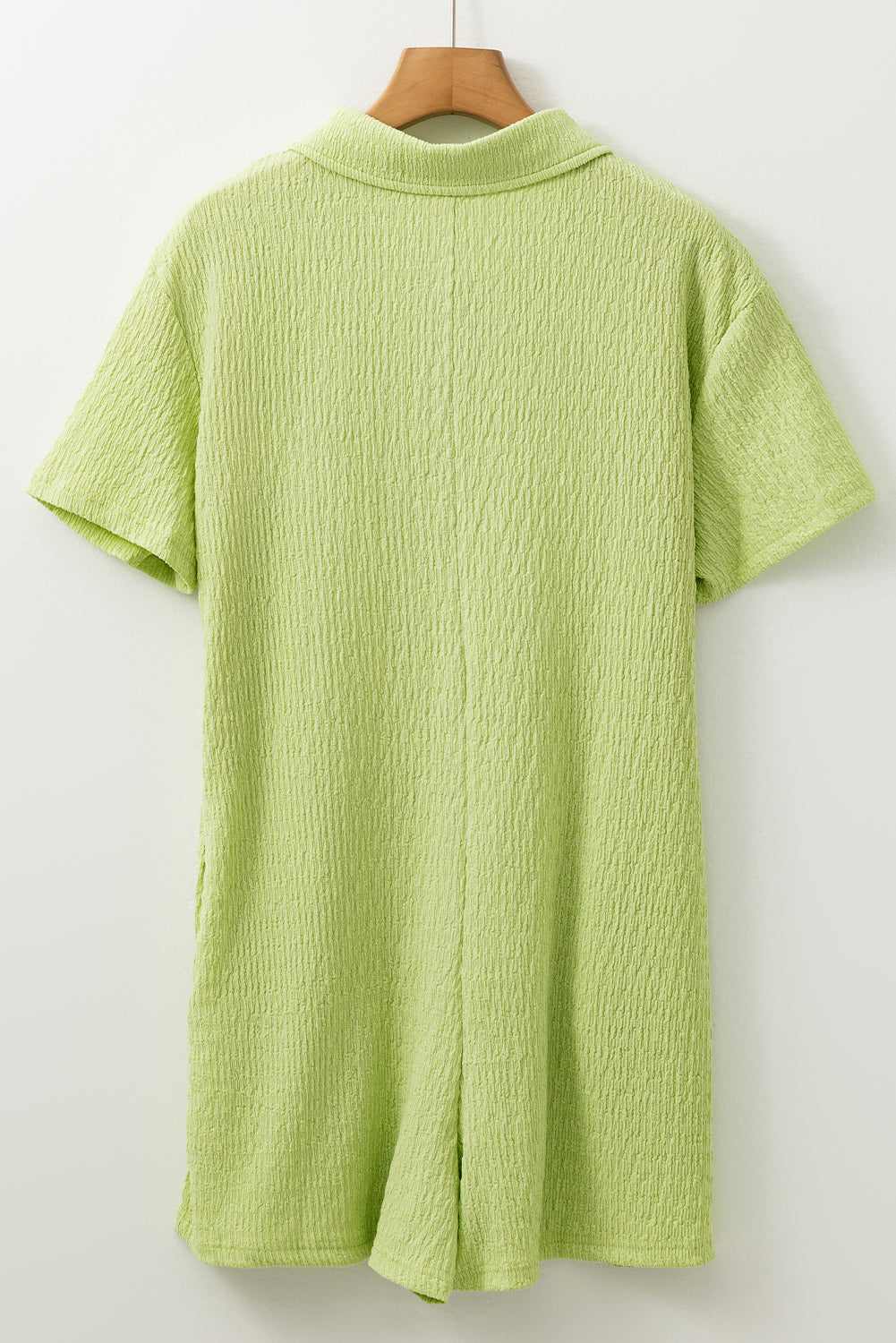 Meadow Mist Green Textured Short Sleeve Patched Pocket Buttoned Shirt Romper Jumpsuits & Rompers JT's Designer Fashion