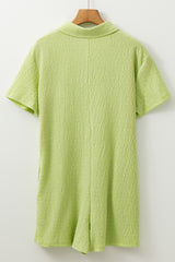 Meadow Mist Green Textured Short Sleeve Patched Pocket Buttoned Shirt Romper Jumpsuits & Rompers JT's Designer Fashion
