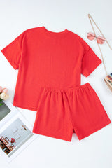 Ribbed Textured Knit Loose Fit Tee and Shorts Set Short Sets JT's Designer Fashion