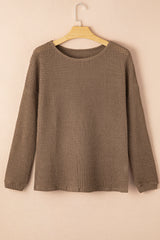 Dark Brown Waffle Knit Drop Shoulder Long Sleeve Top Long Sleeve Tops JT's Designer Fashion