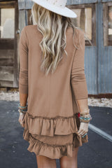 Goat Scoop Neck Tiered Ruffled Hem Long Sleeve Mini Dress Mini Dresses JT's Designer Fashion