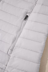 Silvery Solid Color Quilted Zip-up Puffer Jacket Jackets JT's Designer Fashion