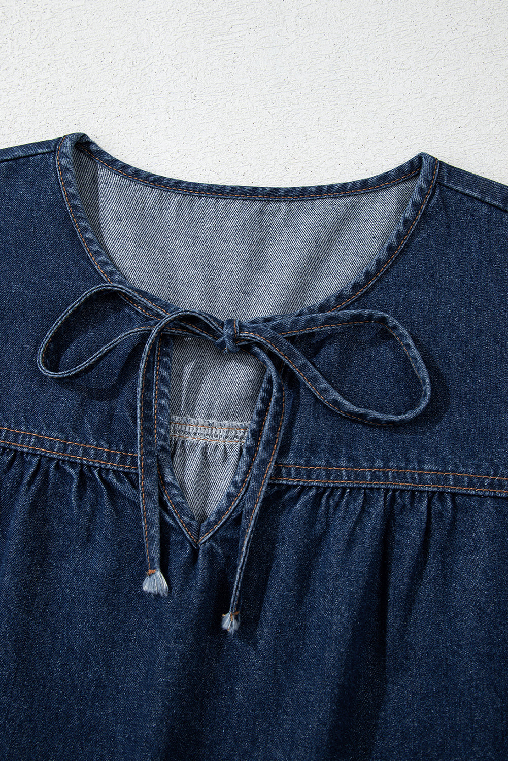 Sail Blue Puff Sleeve Lace-up Neckline Splicing Denim Blouse Blouses & Shirts JT's Designer Fashion