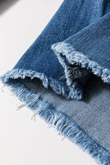 Sail Blue High Waist Button Fly Seamed Raw Hem Flare Jeans Jeans JT's Designer Fashion