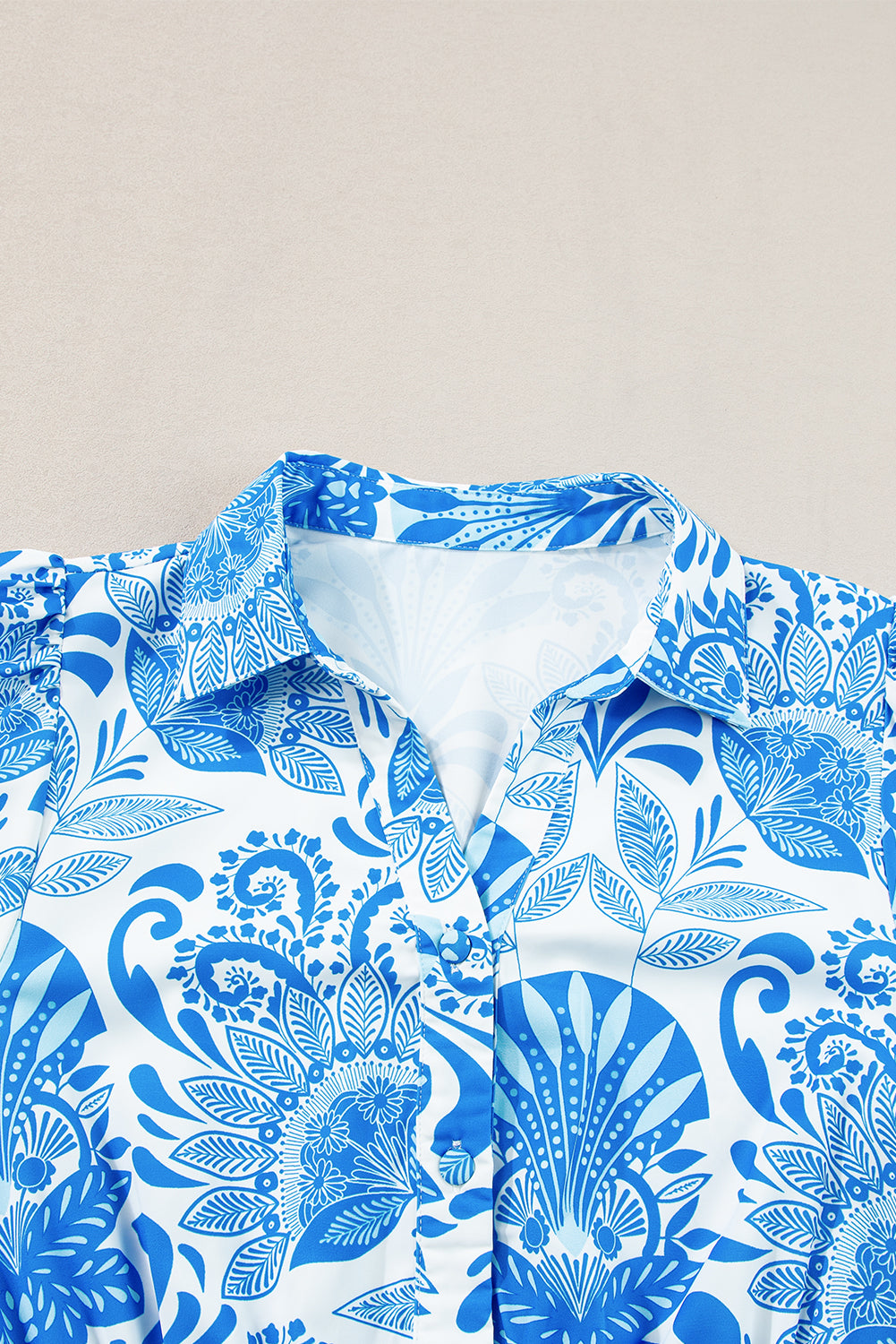 Sky Blue Retro Floral Print Drawstring Waist Ruffled Mini Dress Floral Dresses JT's Designer Fashion