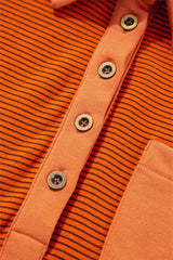 Orange Stripe Exposed Seam Henley Turn-down Neck Puff Sleeve Sweatshirt Sweatshirts & Hoodies JT's Designer Fashion