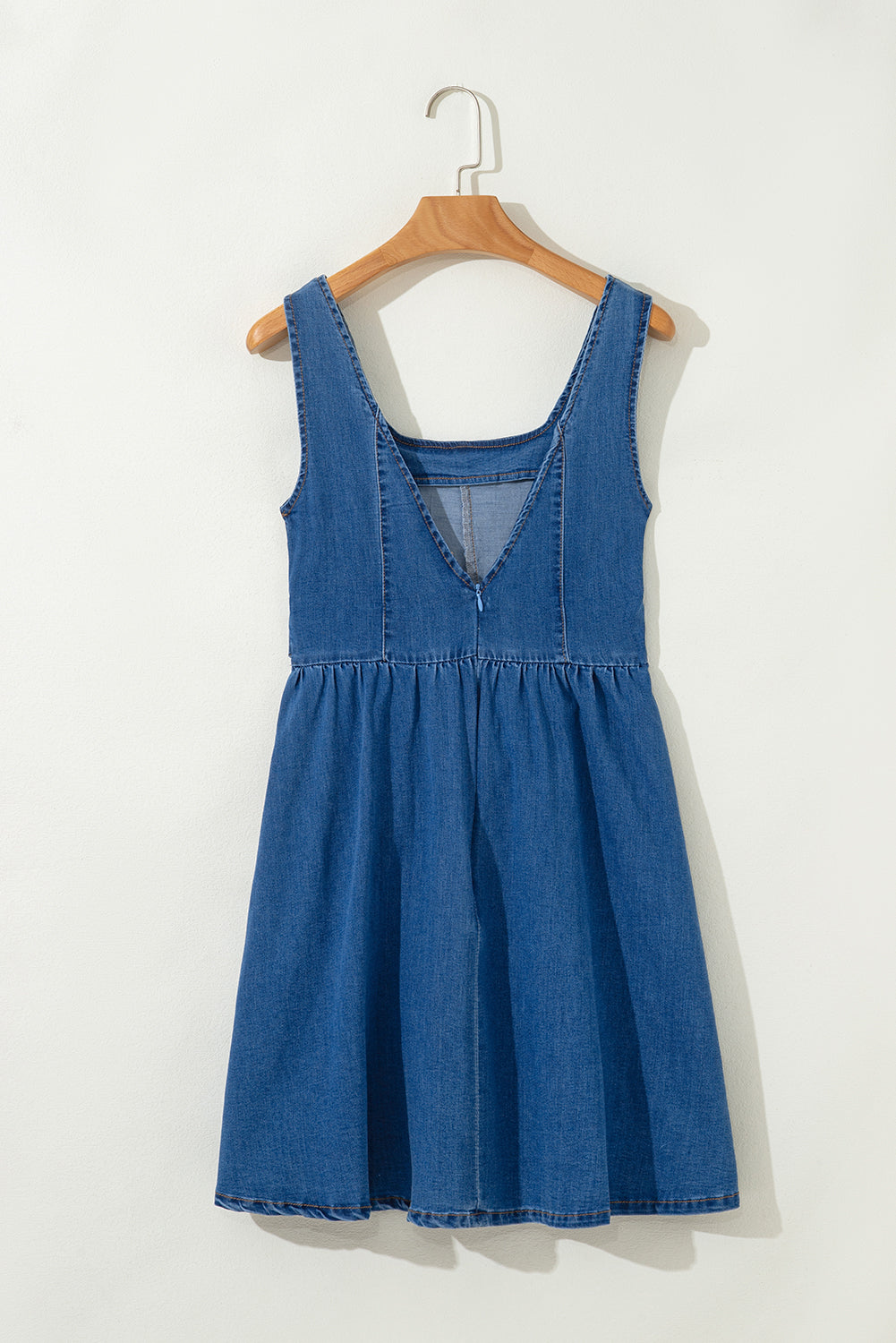 Sail Blue Square Neck Bowknot A-line Sleeveless Denim Dress JT's Designer Fashion
