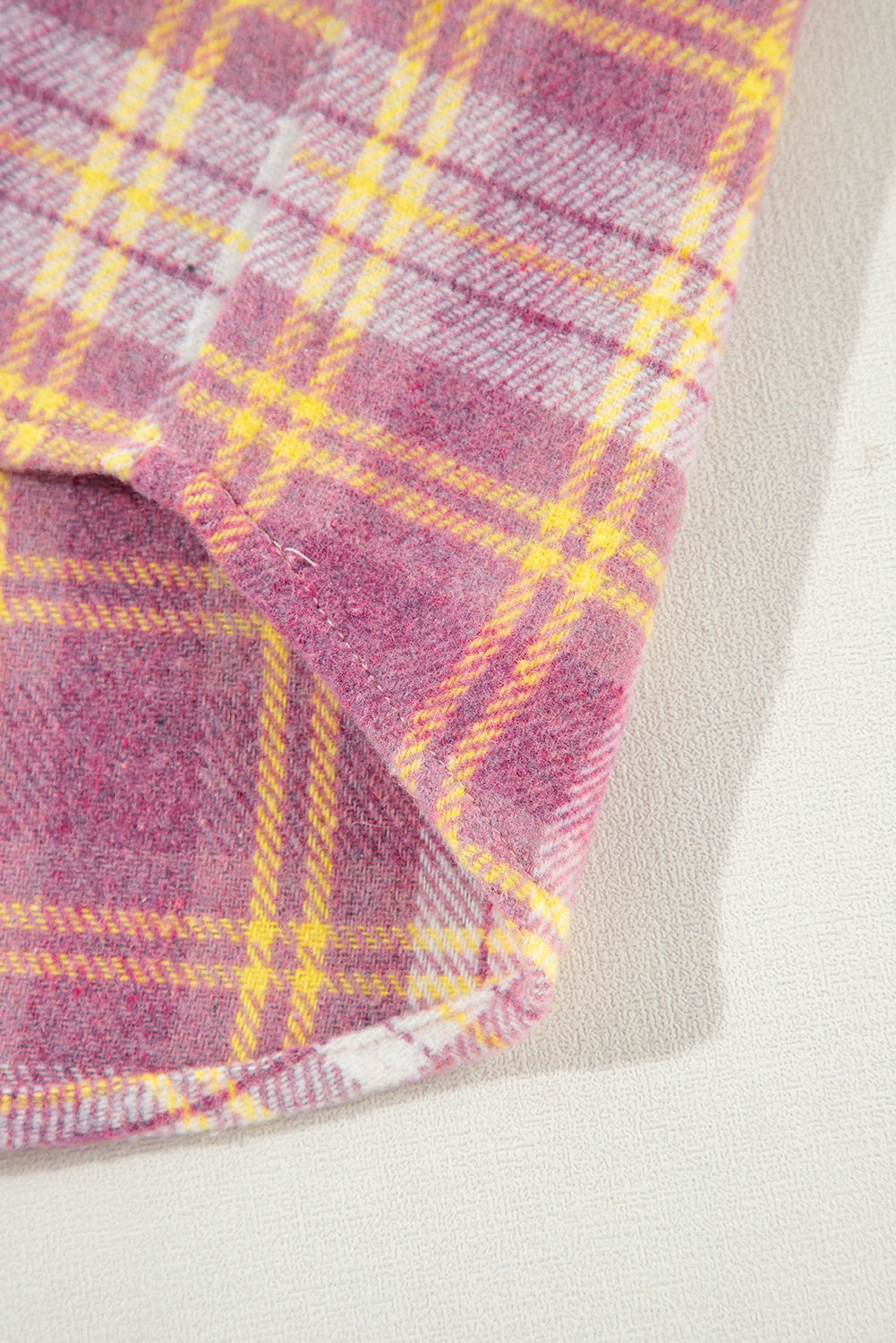 Pink Plaid Print Chest Pocket Long Sleeve Shacket Plaid Shackets JT's Designer Fashion
