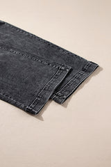 Black Chic Patch Pocket Straight Leg Loose Jeans Jeans JT's Designer Fashion