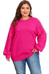 Strawberry Pink Pearled Decor Raglan Sleeve Plus Size Sweater Plus Size Sweaters & Cardigans JT's Designer Fashion