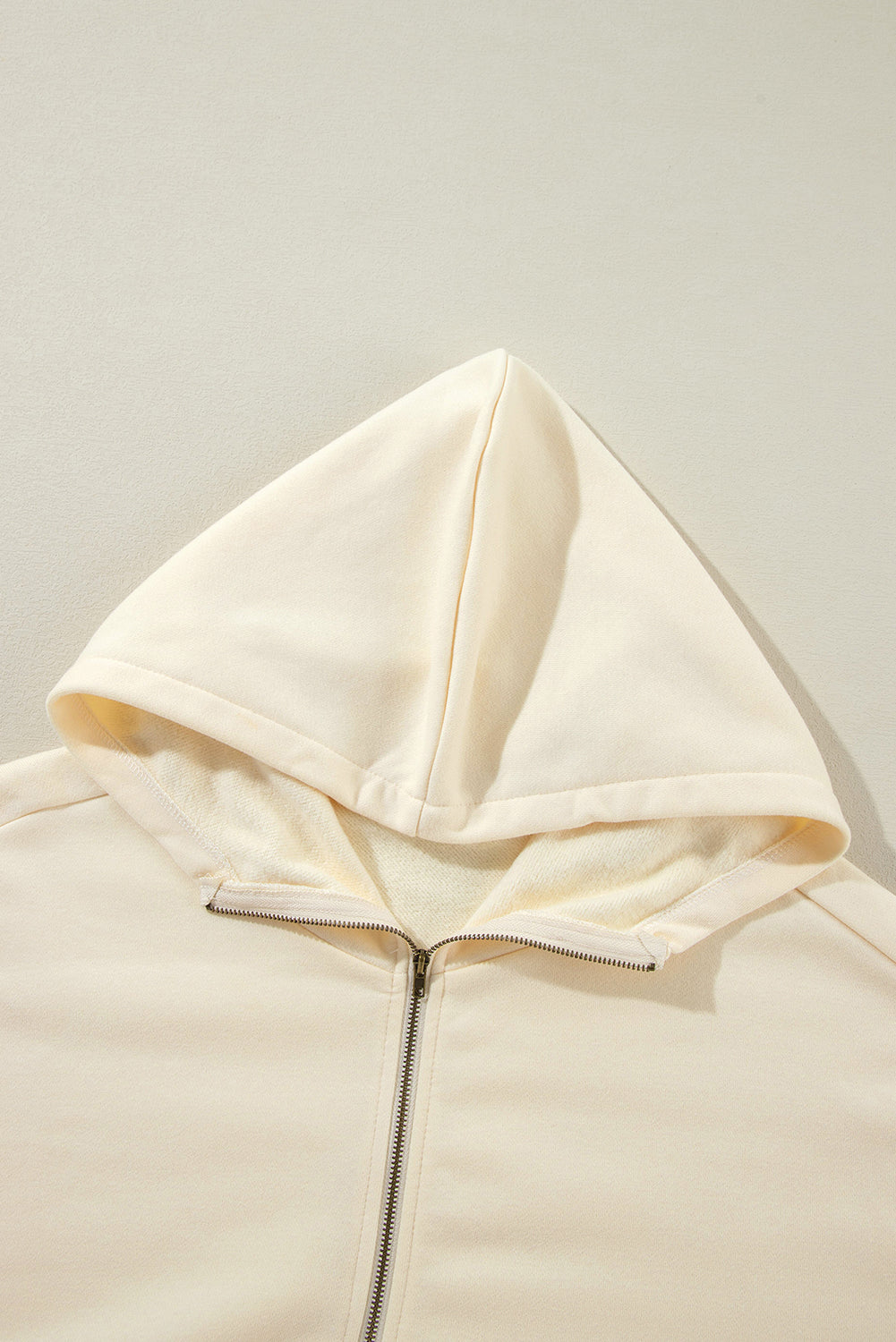Beige Fleece Lined Half Zipper Kangaroo Pockets Loose Hoodie Sweatshirts & Hoodies JT's Designer Fashion