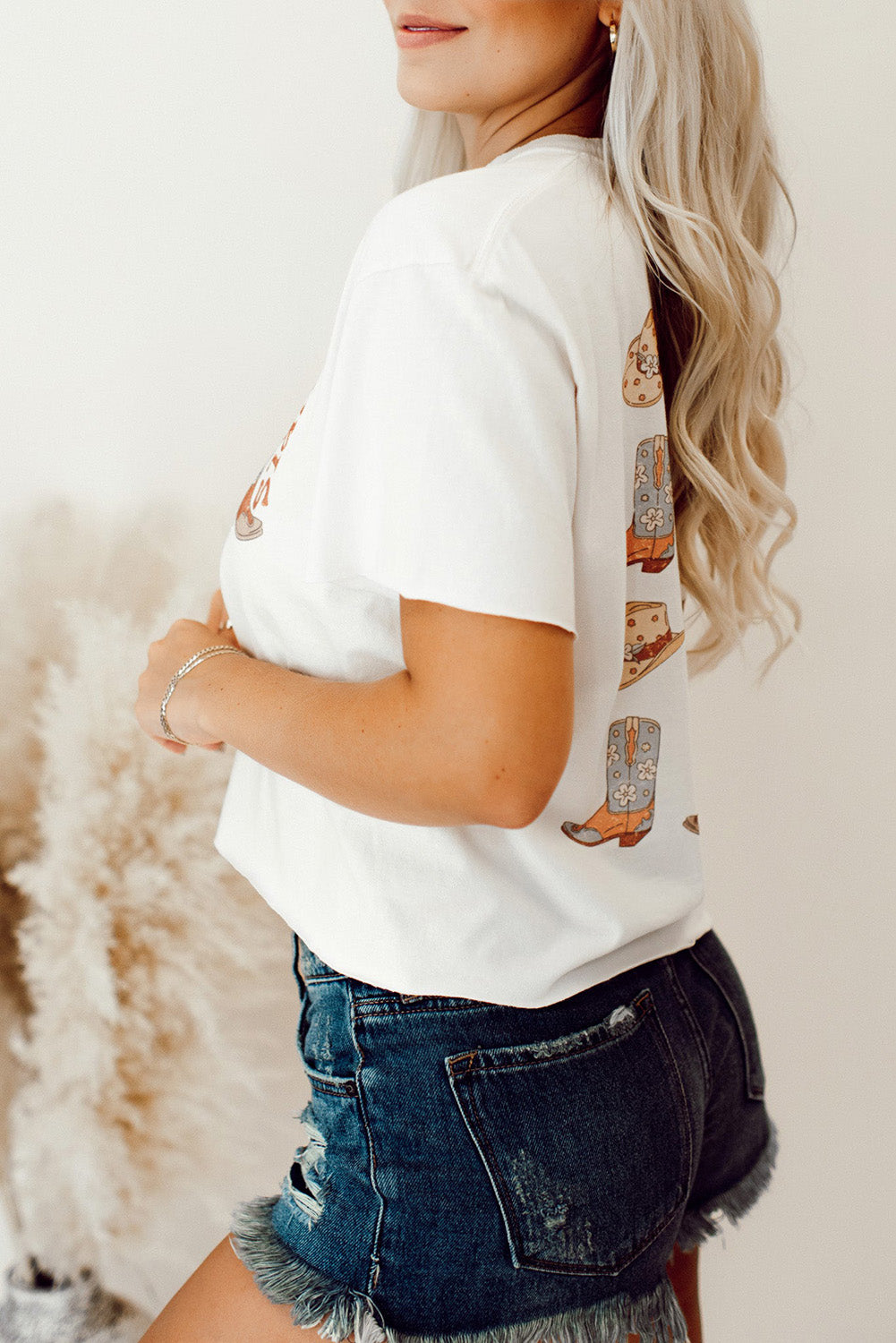 White Double-Side Cowboy Hat & Boots Graphic Tee Graphic Tees JT's Designer Fashion