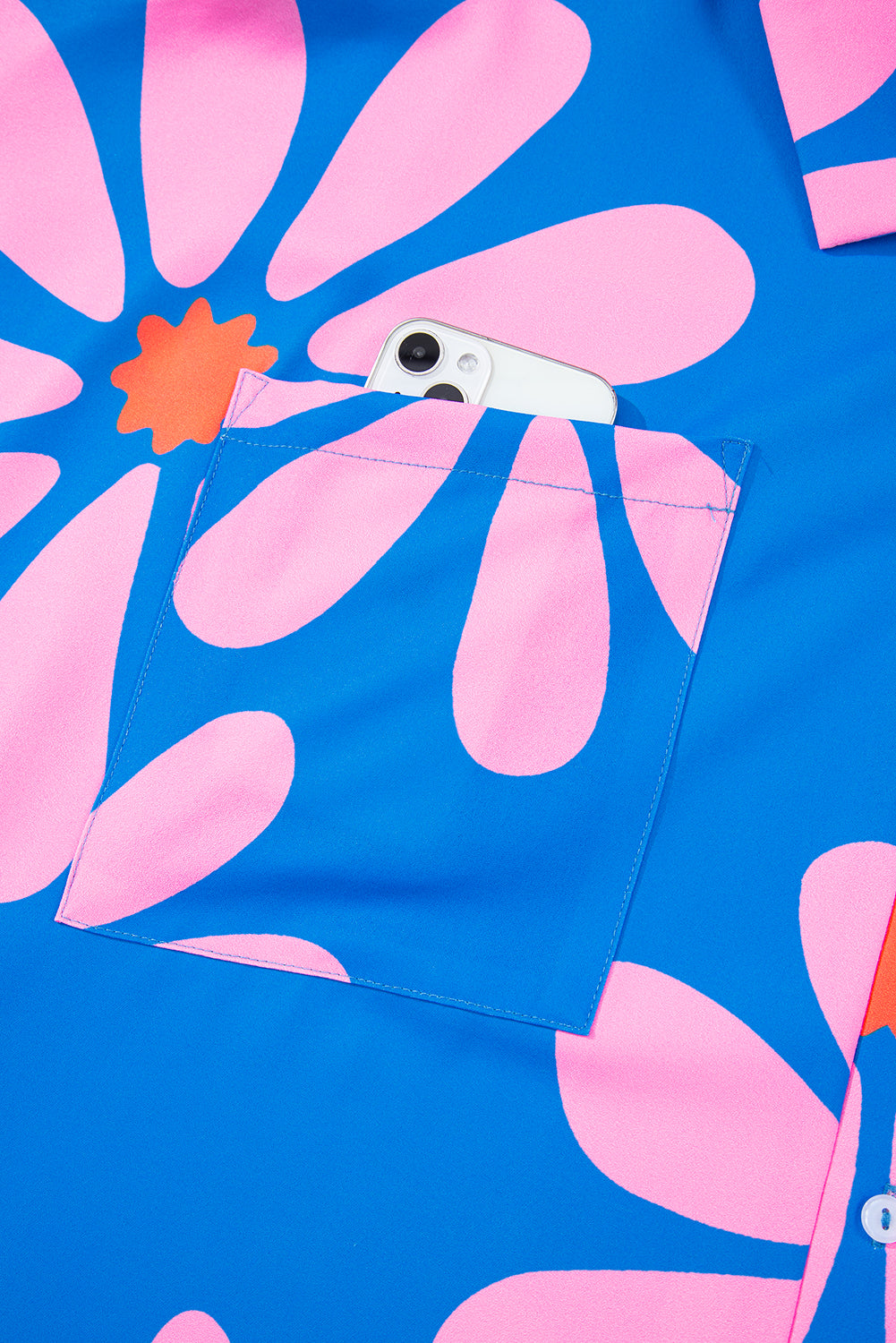 Blue Summer Flower Print Shirt Collar Button Front Loose Romper Jumpsuits & Rompers JT's Designer Fashion