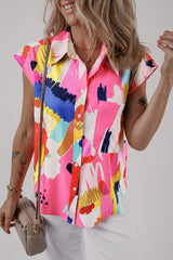 Multicolour Abstract Print Collared Cap Sleeve Casual Shirt Blouses & Shirts JT's Designer Fashion