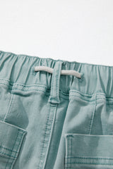 Smoke Green Mineral Wash Drawstring High Waist Wide Leg Jeans Jeans JT's Designer Fashion