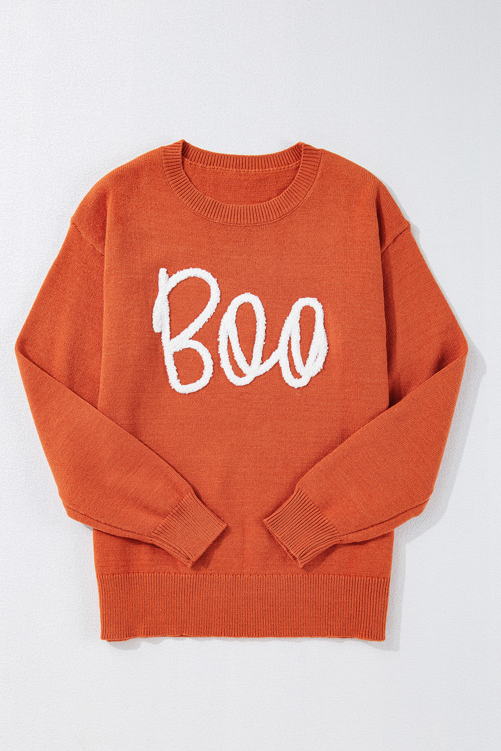 Orange Boo Knitted Pattern Ribbed Edge Drop Shoulder Sweater Sweaters JT's Designer Fashion