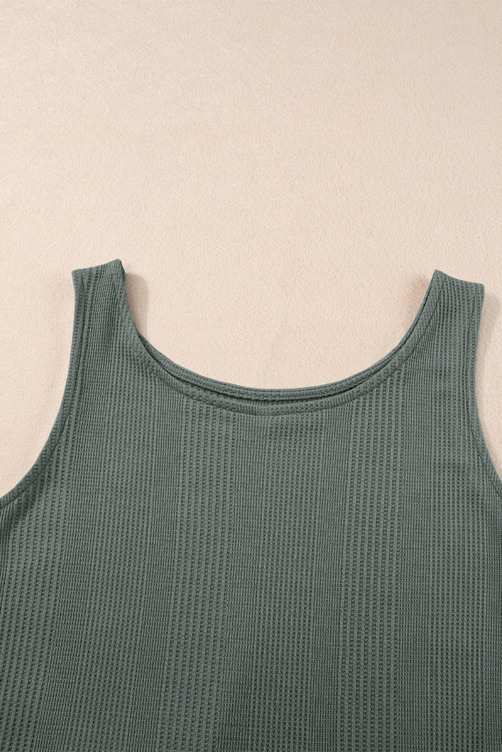 Duffel Green Solid Color Ribbed Ruffle Tank Top and Pants Set Pant Sets JT's Designer Fashion