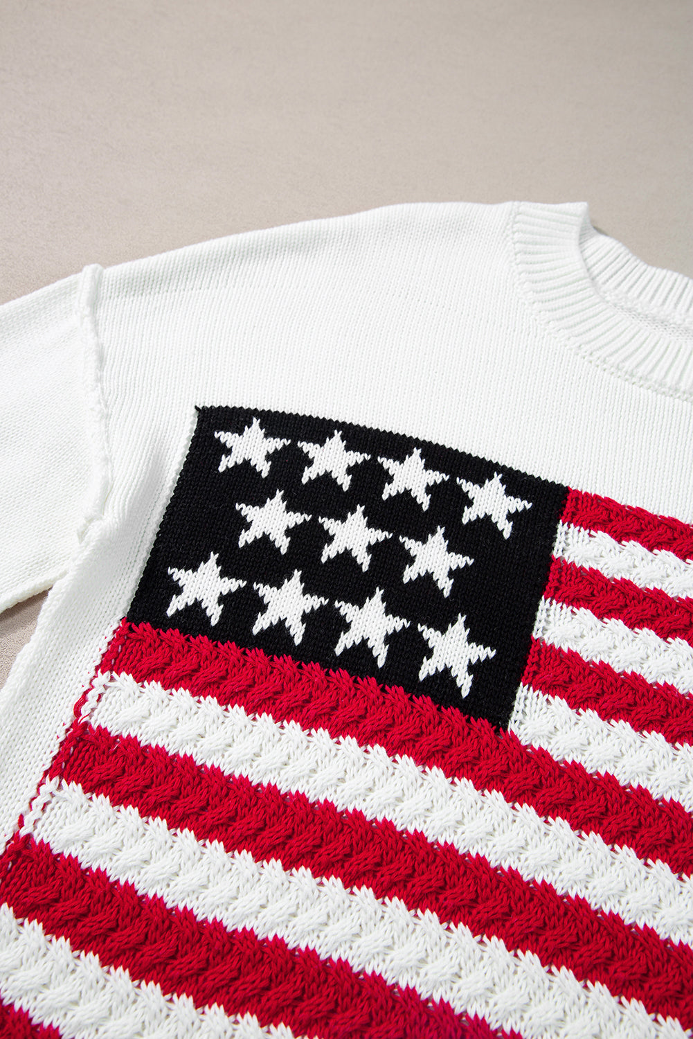 White American Flag Cable Knit Drop Shoulder Sweater Sweaters JT's Designer Fashion