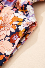 Black Floral Print Smocked High Waist Square Neck Jumpsuit Jumpsuits & Rompers JT's Designer Fashion